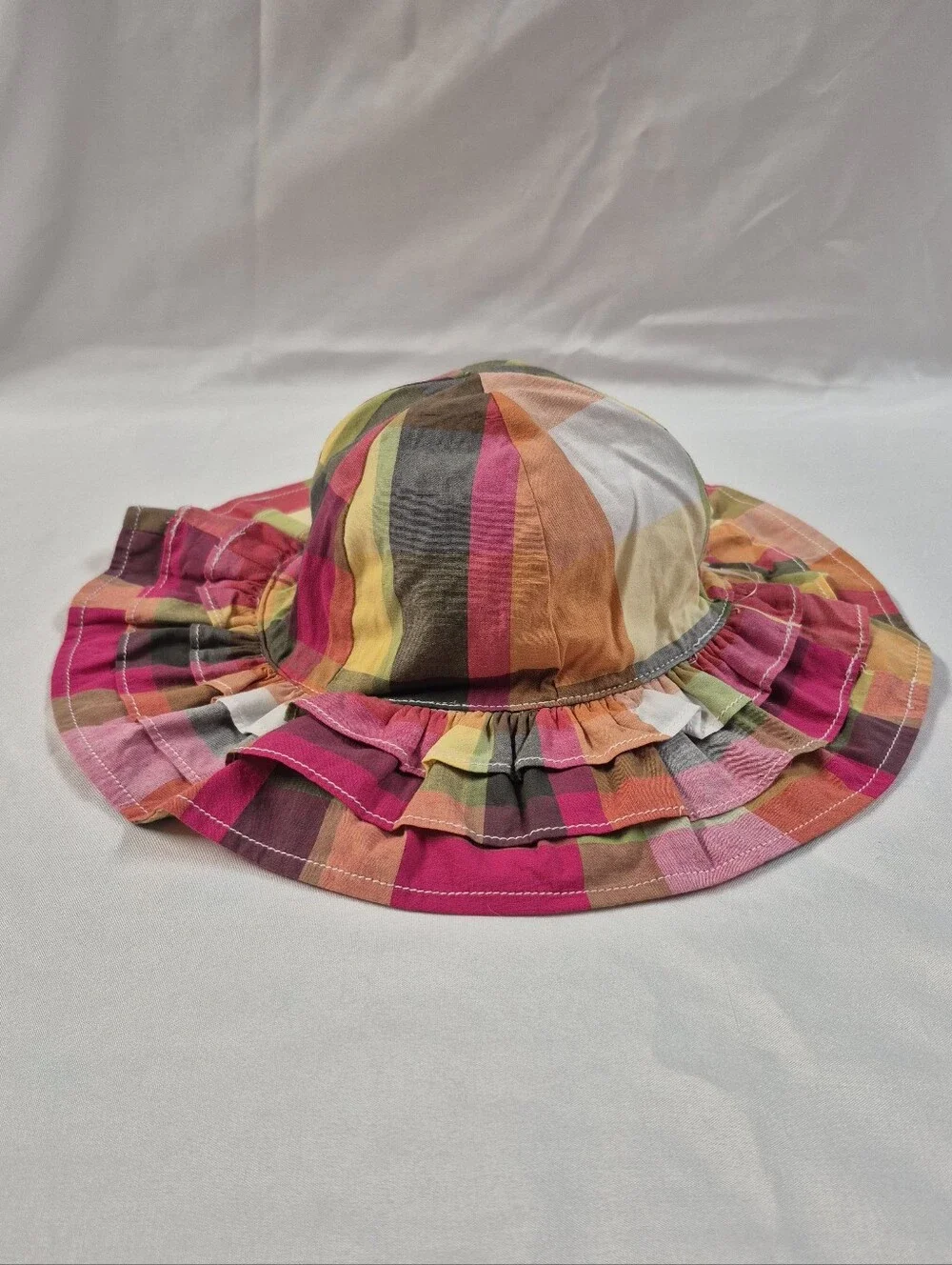 Gymboree Toddler Girls Plaid Ruffle Sun Hat Multicolor Beach Bucket Hat 2T-3T